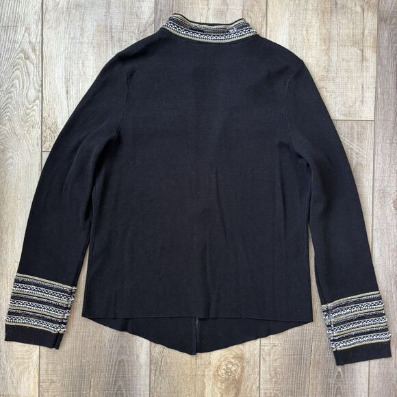 Chicos Women Black Open Front Beaded Cardigan Size 1 Mature Glam Christmas Party - Picture 6 of 15